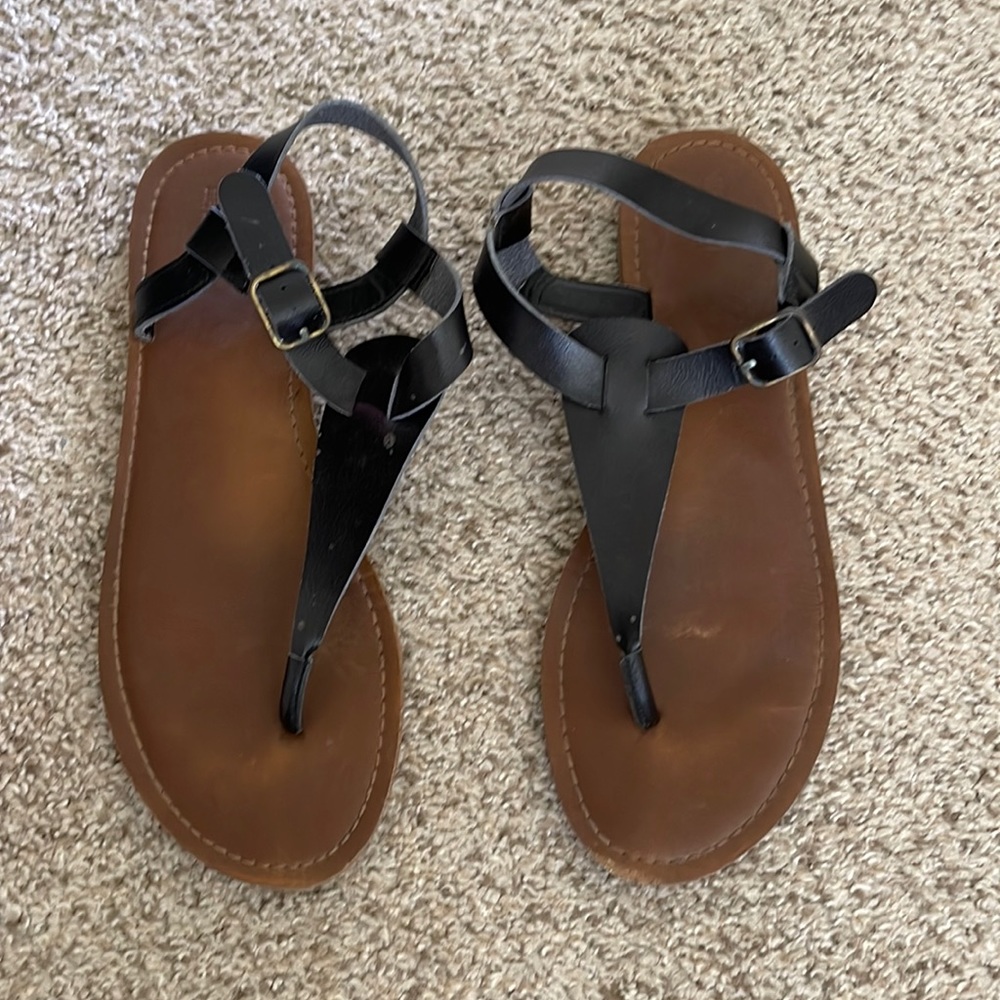 Black T Strap Flat Sandals